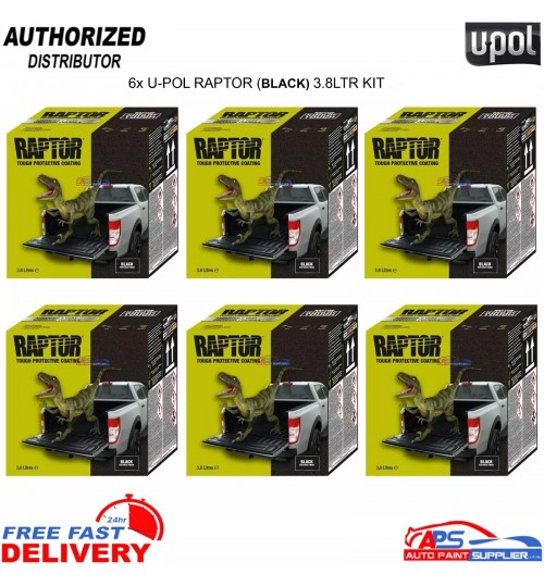 6 X UPOL 3.8L RAPTOR TRUCK BED LINER KITS * 22.8LTR DEAL / 24 BOTTLES - BLACK